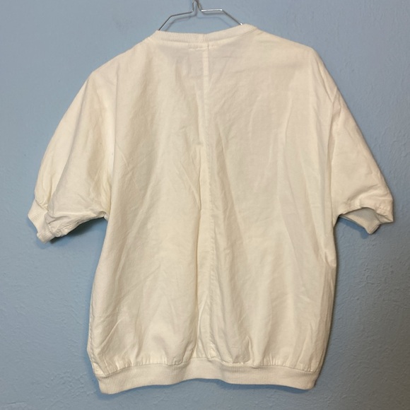 Vintage A Paquette Womens Sz S Blue Pink Patchwork Front Short Sleeve White Tee - Picture 6 of 12